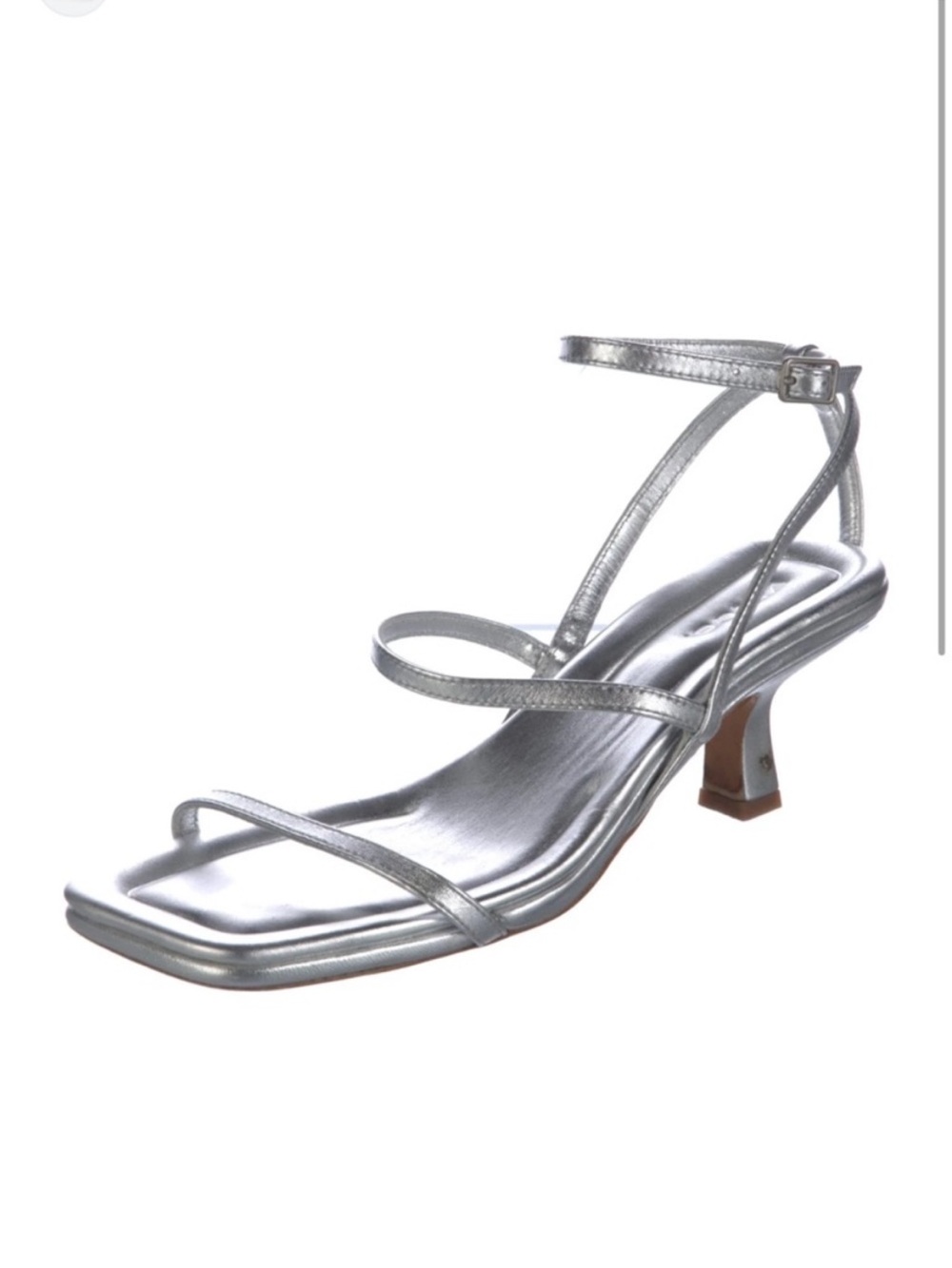$295 Vince Callie Silver Strappy Ankle‑Strap Kitten Heel Sandals NWT